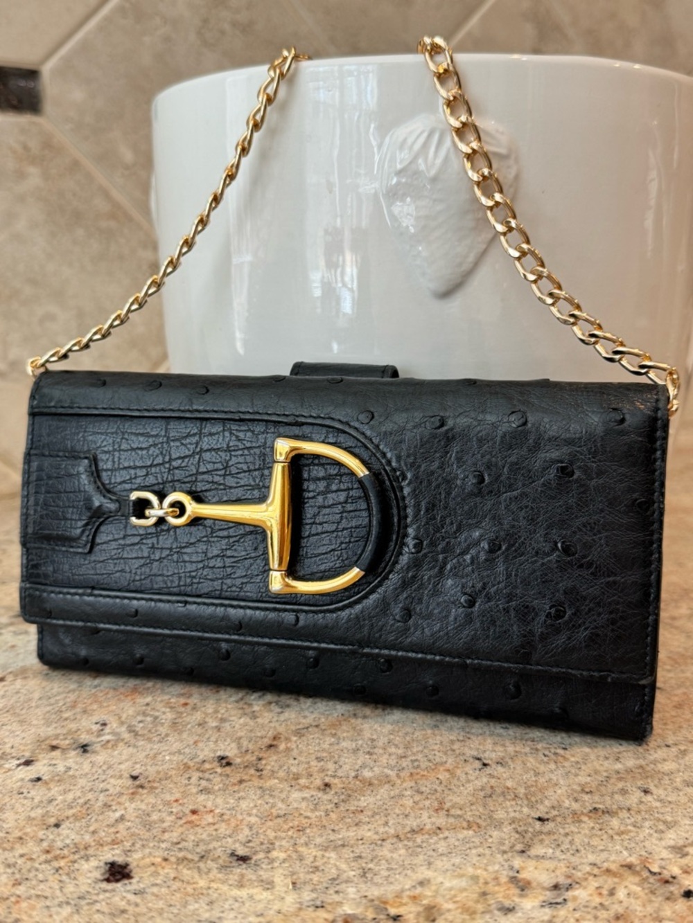 Authentic Gucci Ostrich Black Leather Wallet